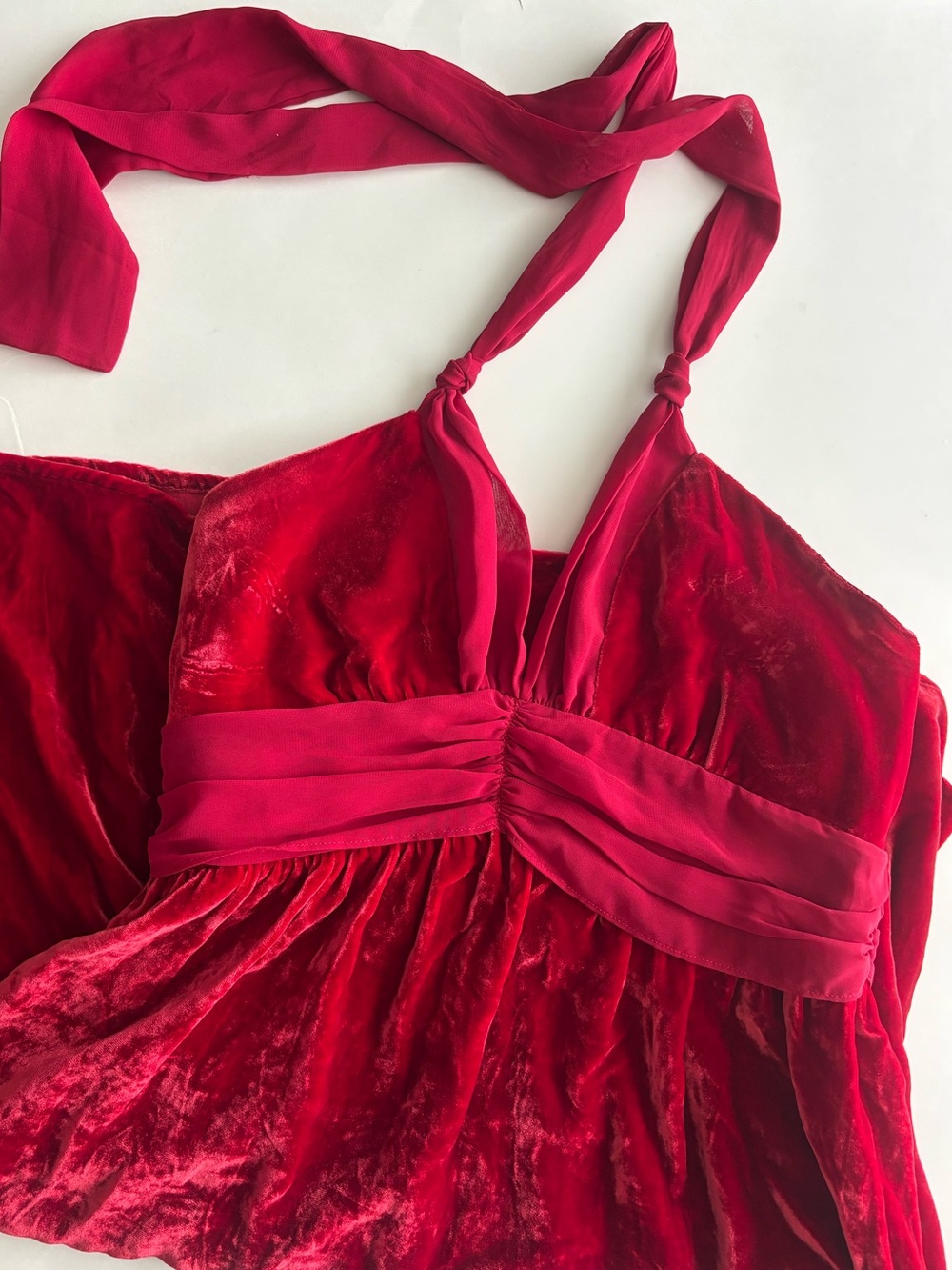 GUESS Y2K Red Velvet halter dress with real silk ribbon detail